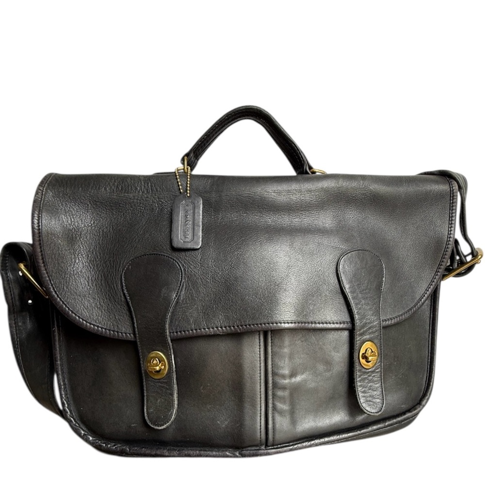 Vintage Coach Prescott 5275 Black Leather Messenger Bag Briefcase Double Buckle - Picture 2 of 13